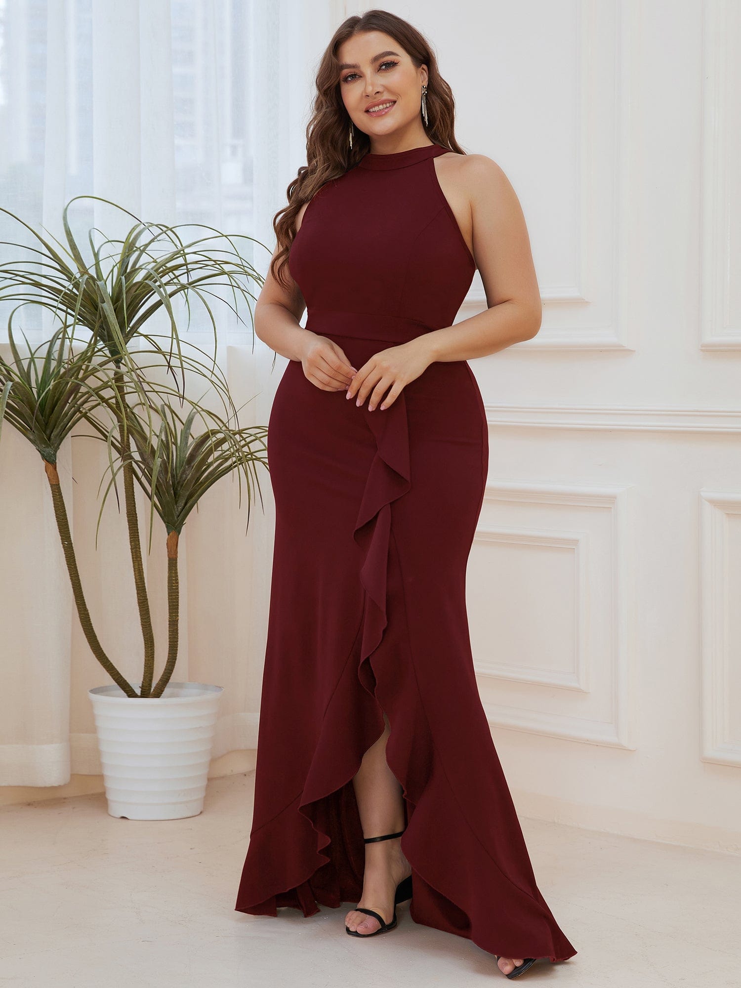 Sleeveless Halter Neck Pencil Evening Gowns