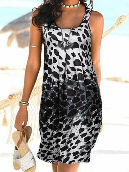 Sleeveless Leopard Gradient Sling Dress