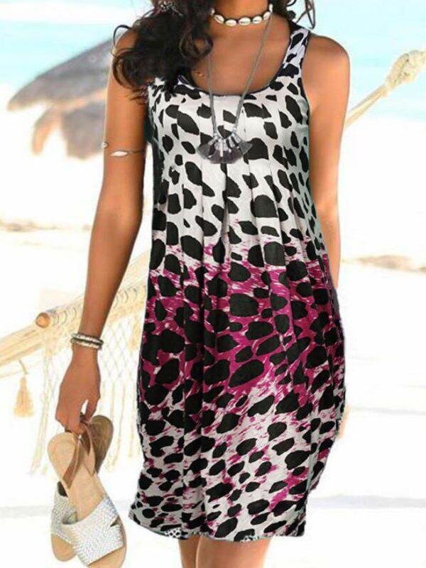 Sleeveless Leopard Gradient Sling Dress