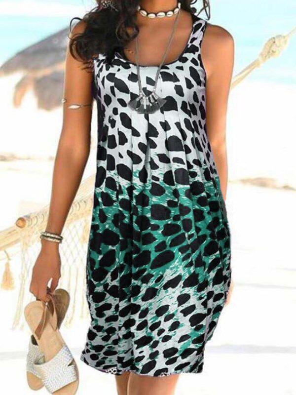 Sleeveless Leopard Gradient Sling Dress
