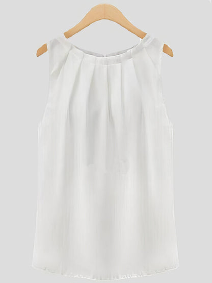 Tank Tops - Sleeveless Round Neck All-match Chiffon Vest - MsDressly