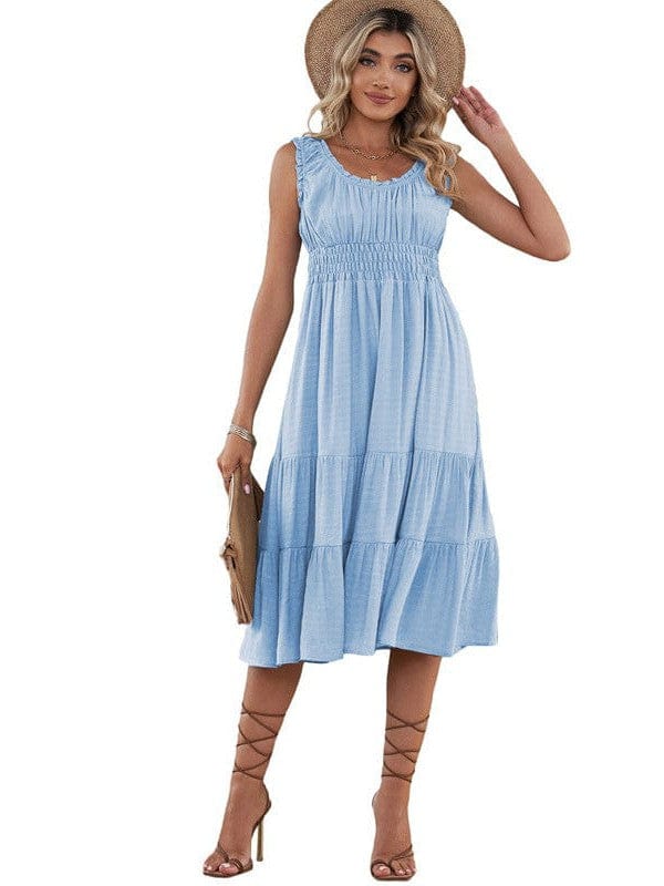 Sleeveless Round Neck Stitching Beach Dress