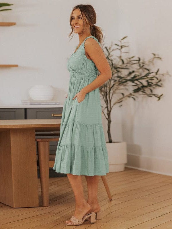 Sleeveless Round Neck Stitching Beach Dress