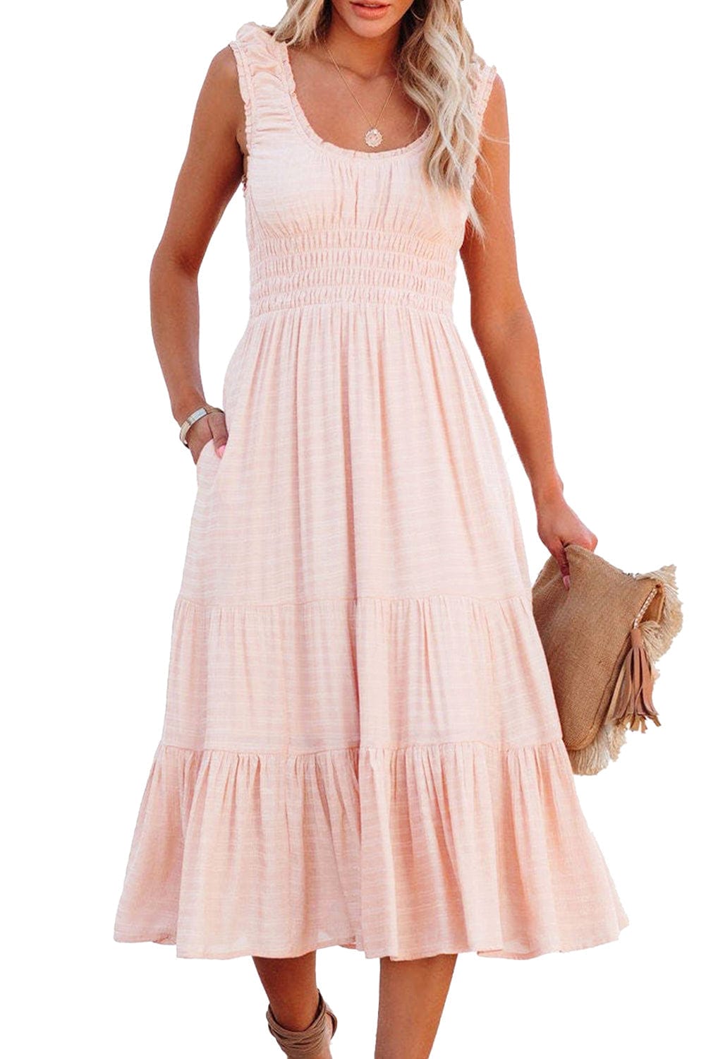 Sleeveless Round Neck Stitching Beach Dress