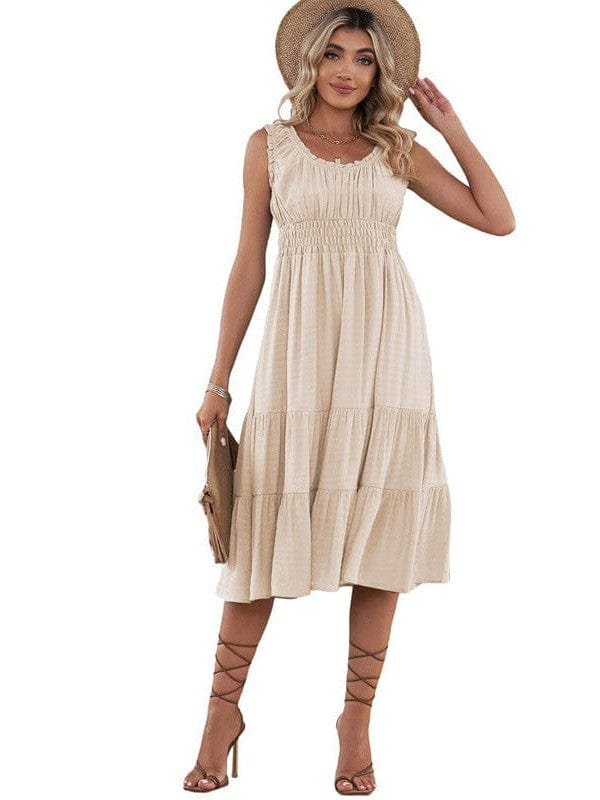Sleeveless Round Neck Stitching Beach Dress
