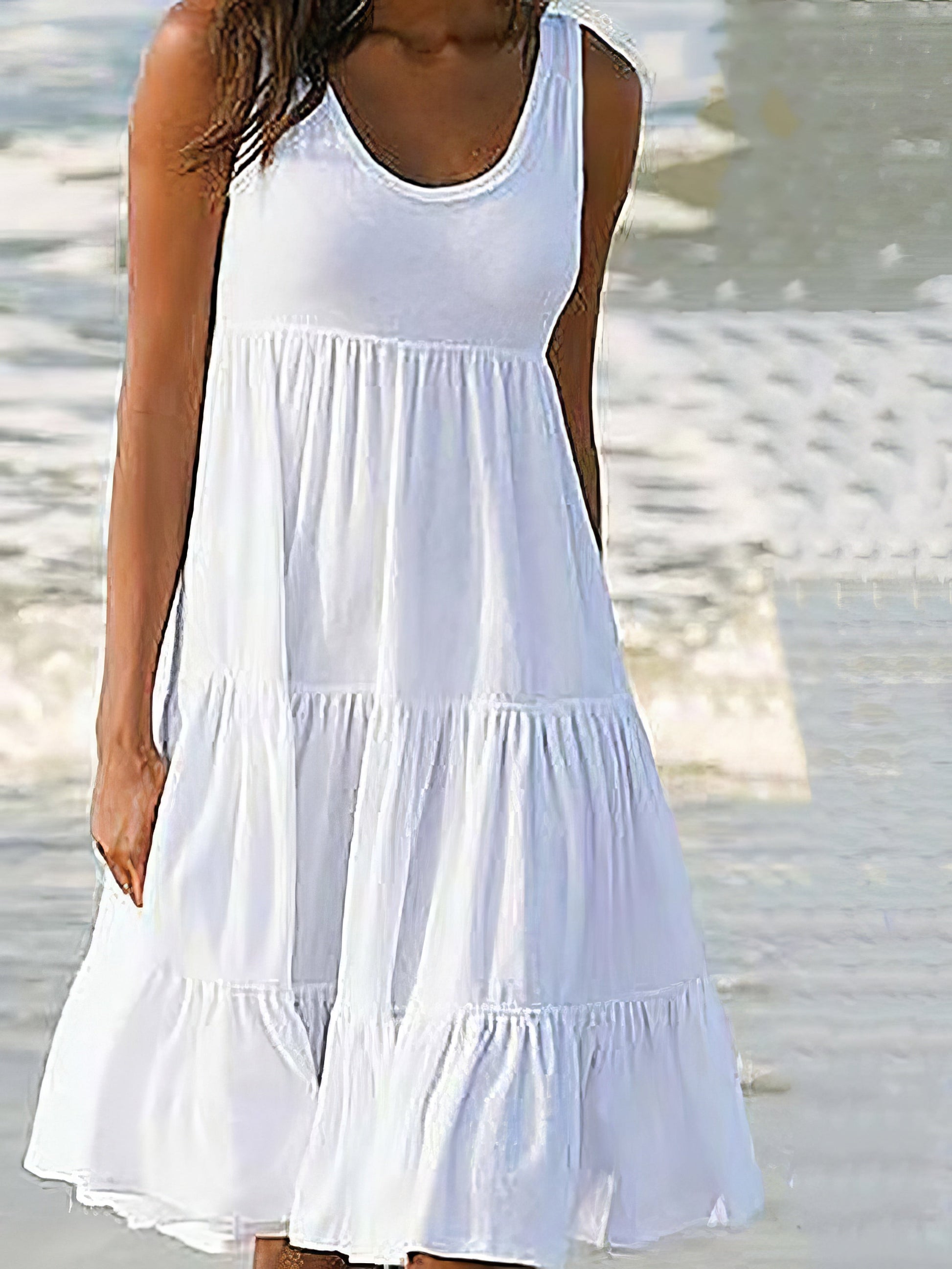 Mini Dresses - Sleeveless Round Neck Stitching Beach Dress - MsDressly