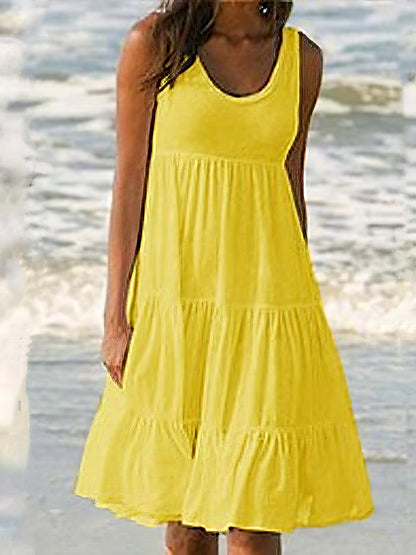 Mini Dresses - Sleeveless Round Neck Stitching Beach Dress - MsDressly