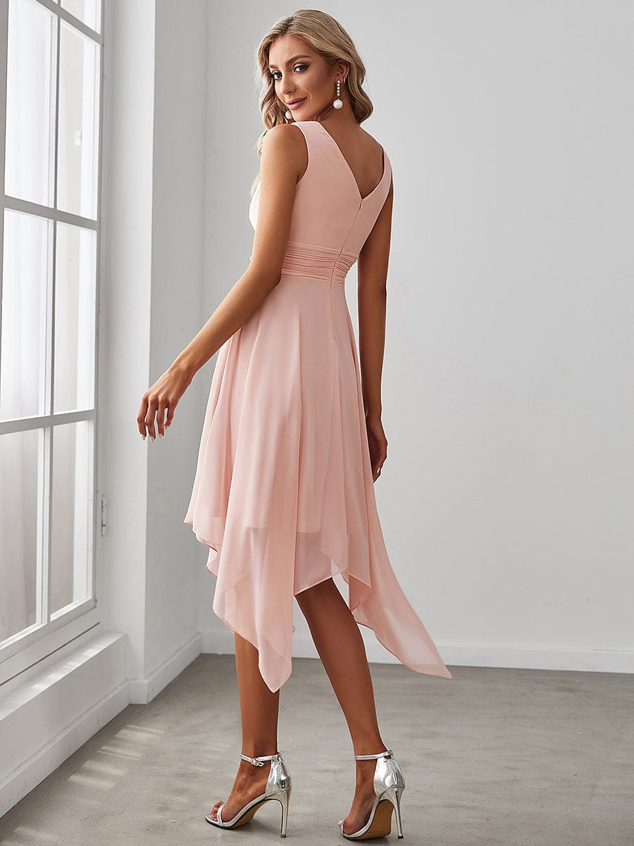 Sleeveless V Neck Mini Wholesale Chiffon Bridesmaid Dress
