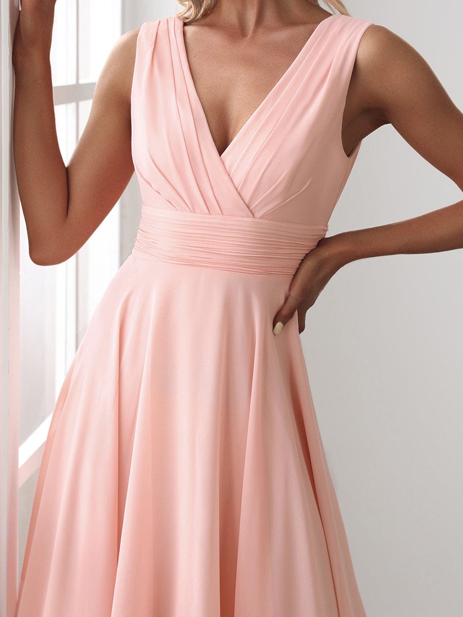 Sleeveless V Neck Mini Wholesale Chiffon Bridesmaid Dress