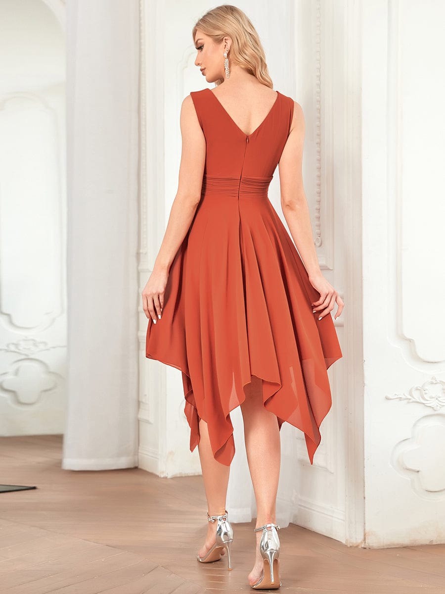 Sleeveless V Neck Mini Wholesale Chiffon Bridesmaid Dress