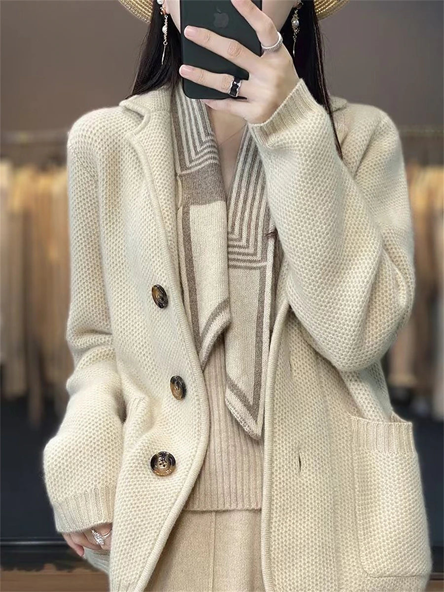 Women's Cardigan Sweater Jacket Shirt Collar Waffle Knit Acrylic Button Knitted Fall Winter Regular Outdoor Daily Going out Fashion Streetwear Casual Long Sleeve Solid Color off white Black S M L