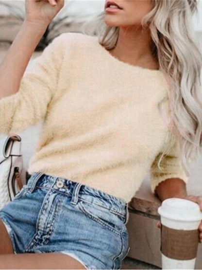 Women's Pullover Sweater Jumper Crew Neck Fuzzy Knit Polyester Oversized Fall Winter Regular Going out Weekend Stylish Casual Soft Long Sleeve Pure Color Black White Army Green S M L