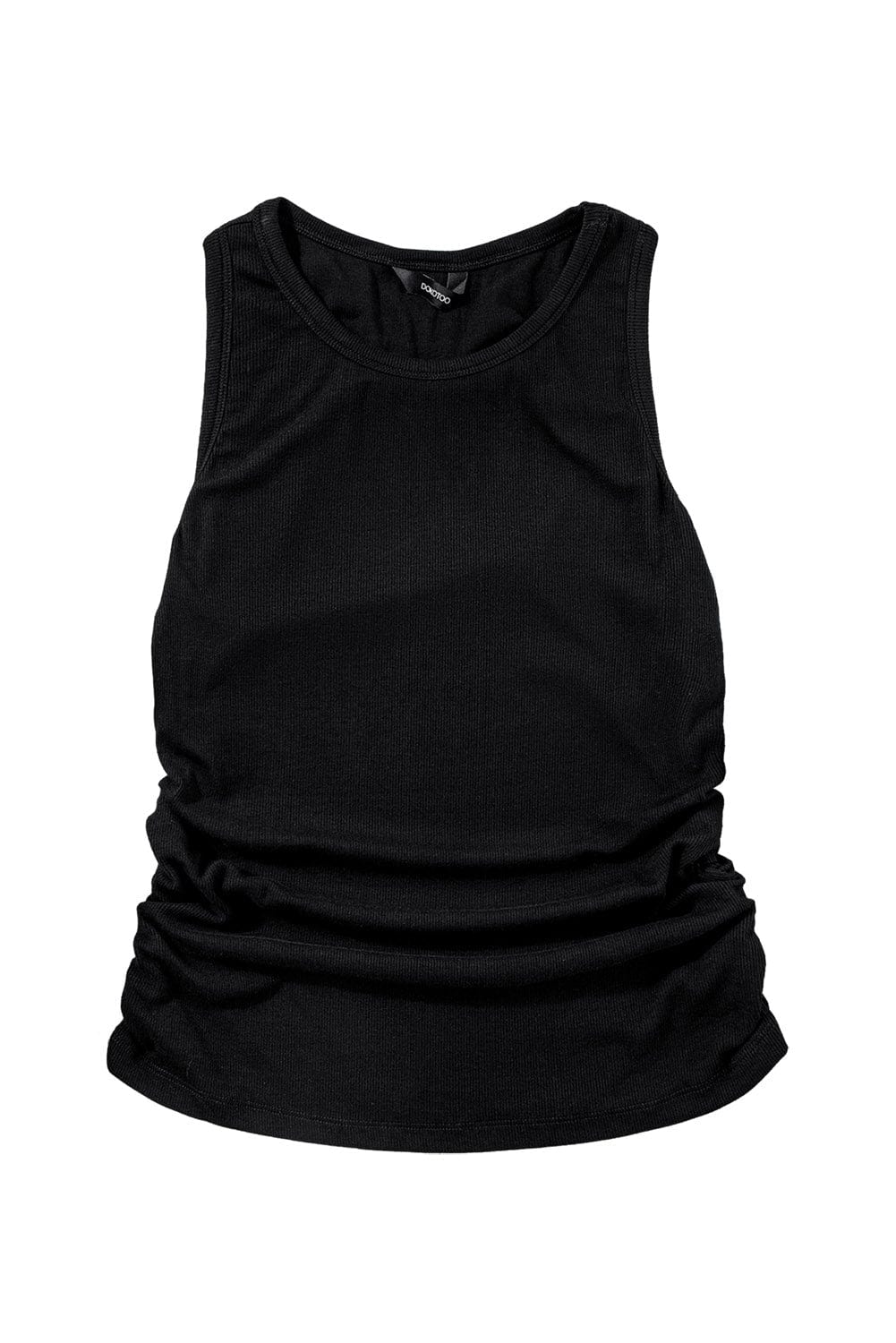 Slim Fit Black Ribbed Tank Top with Ruched Detail