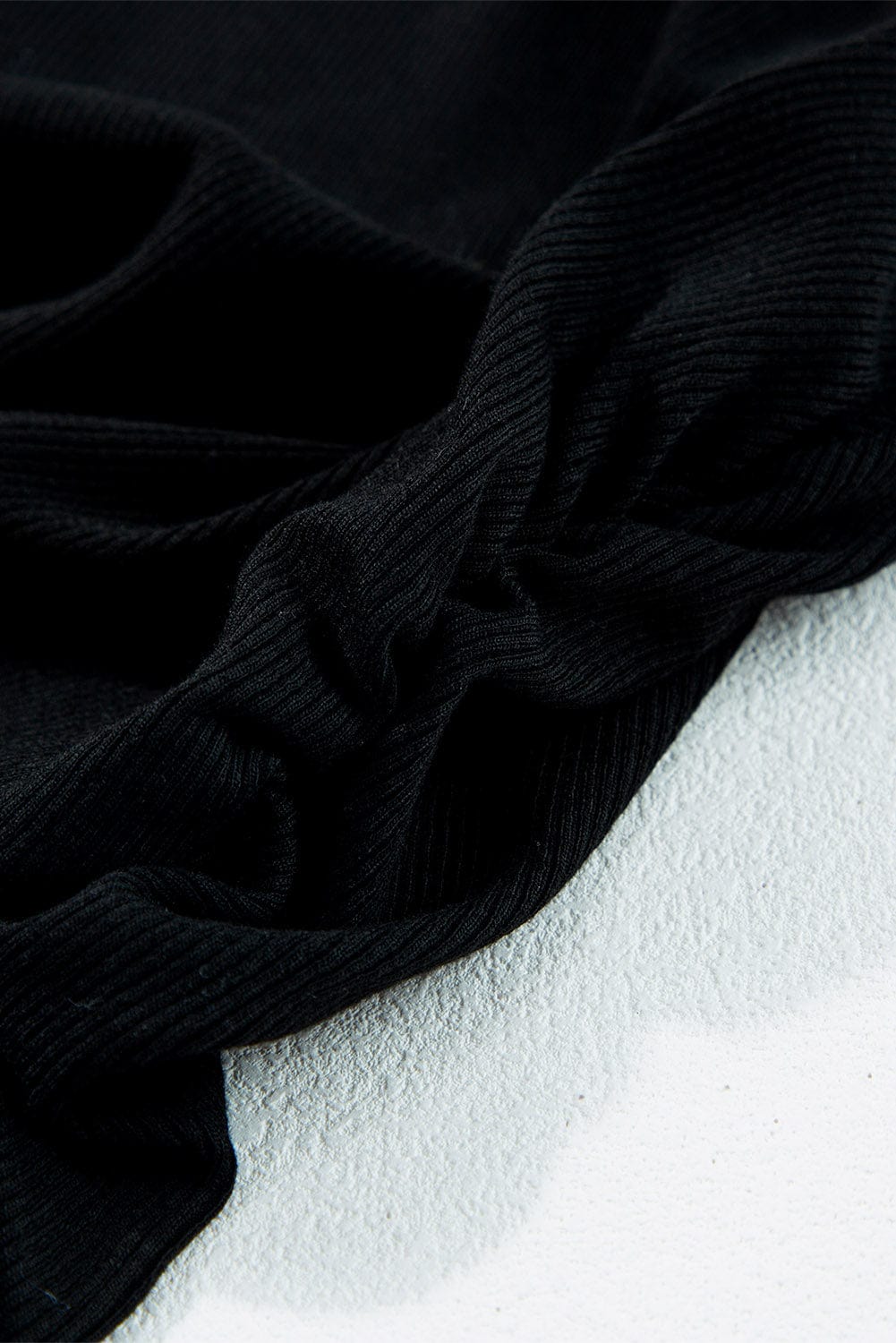 Slim Fit Black Ribbed Tank Top with Ruched Detail