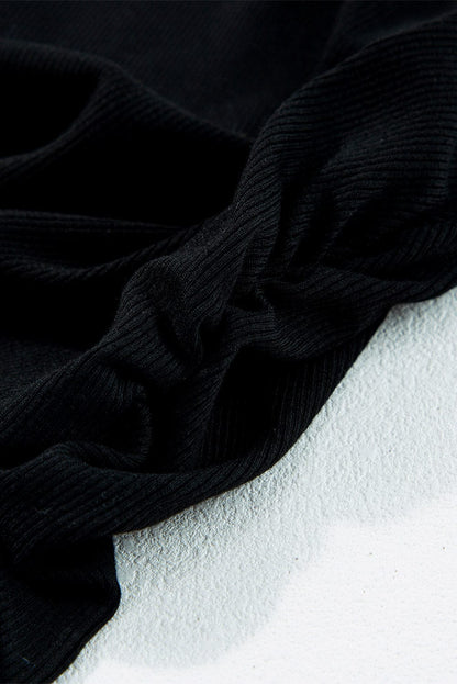 Slim Fit Black Ribbed Tank Top with Ruched Detail