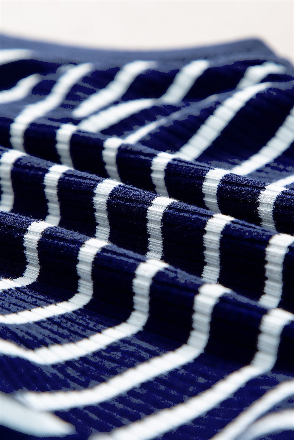 Slim Fit Blue Striped Sleeveless Round Neck Top with Contrast Details