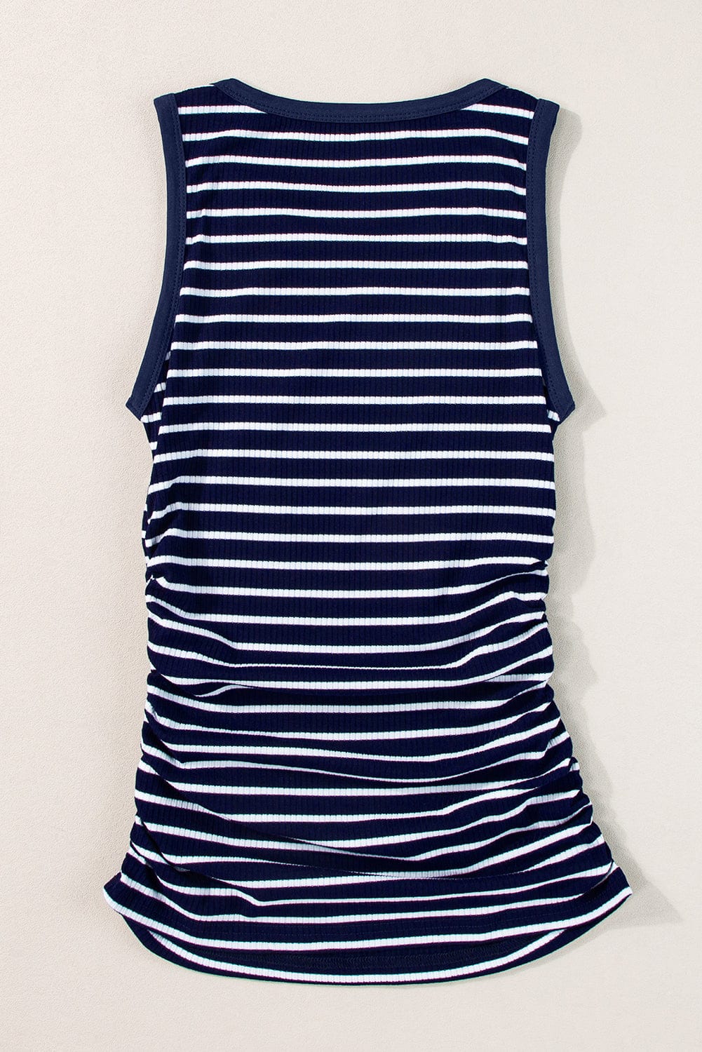 Slim Fit Blue Striped Sleeveless Round Neck Top with Contrast Details