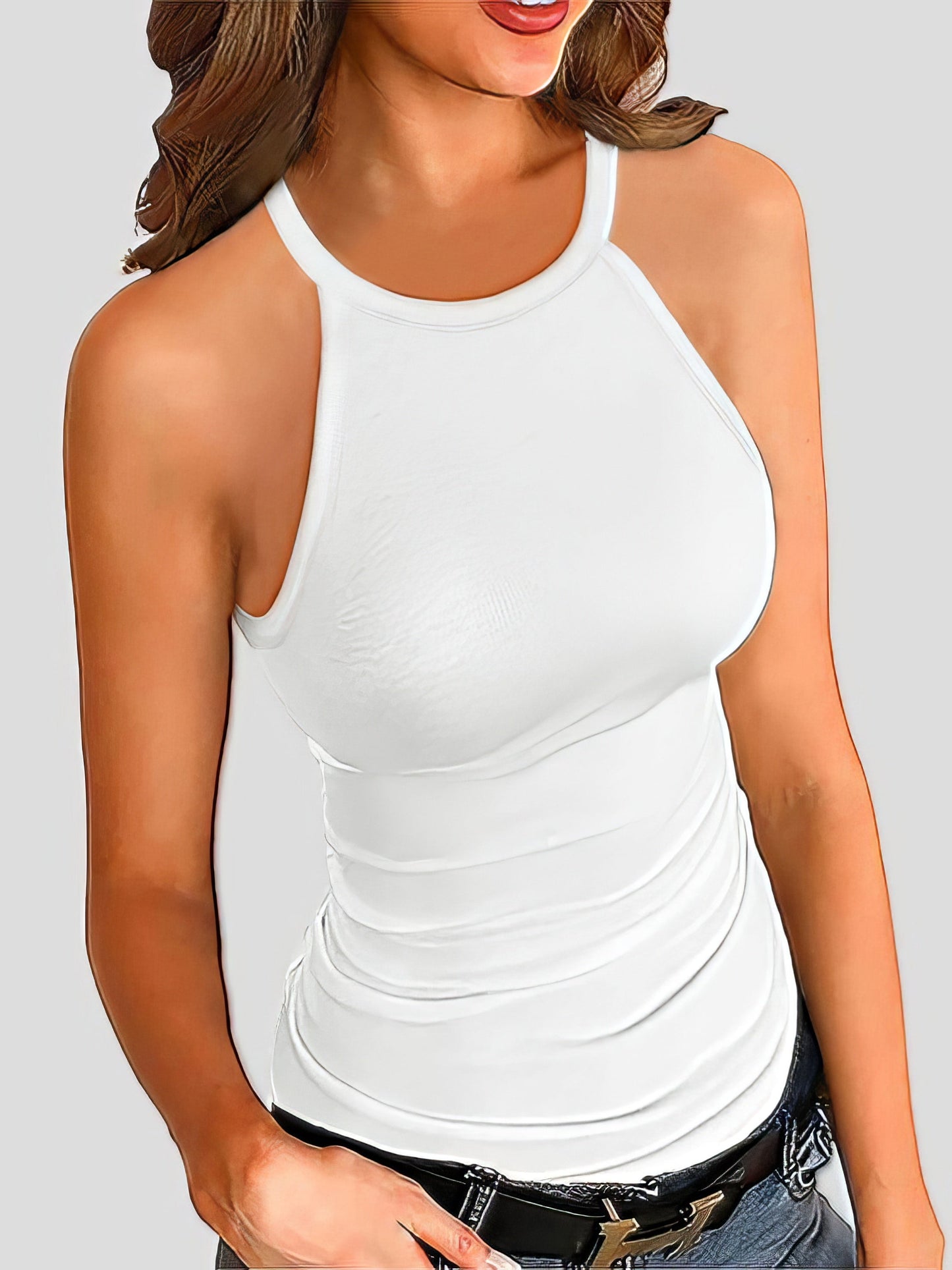 Tank Tops - Slim-fit Solid Halter Sleeveless Vest - MsDressly