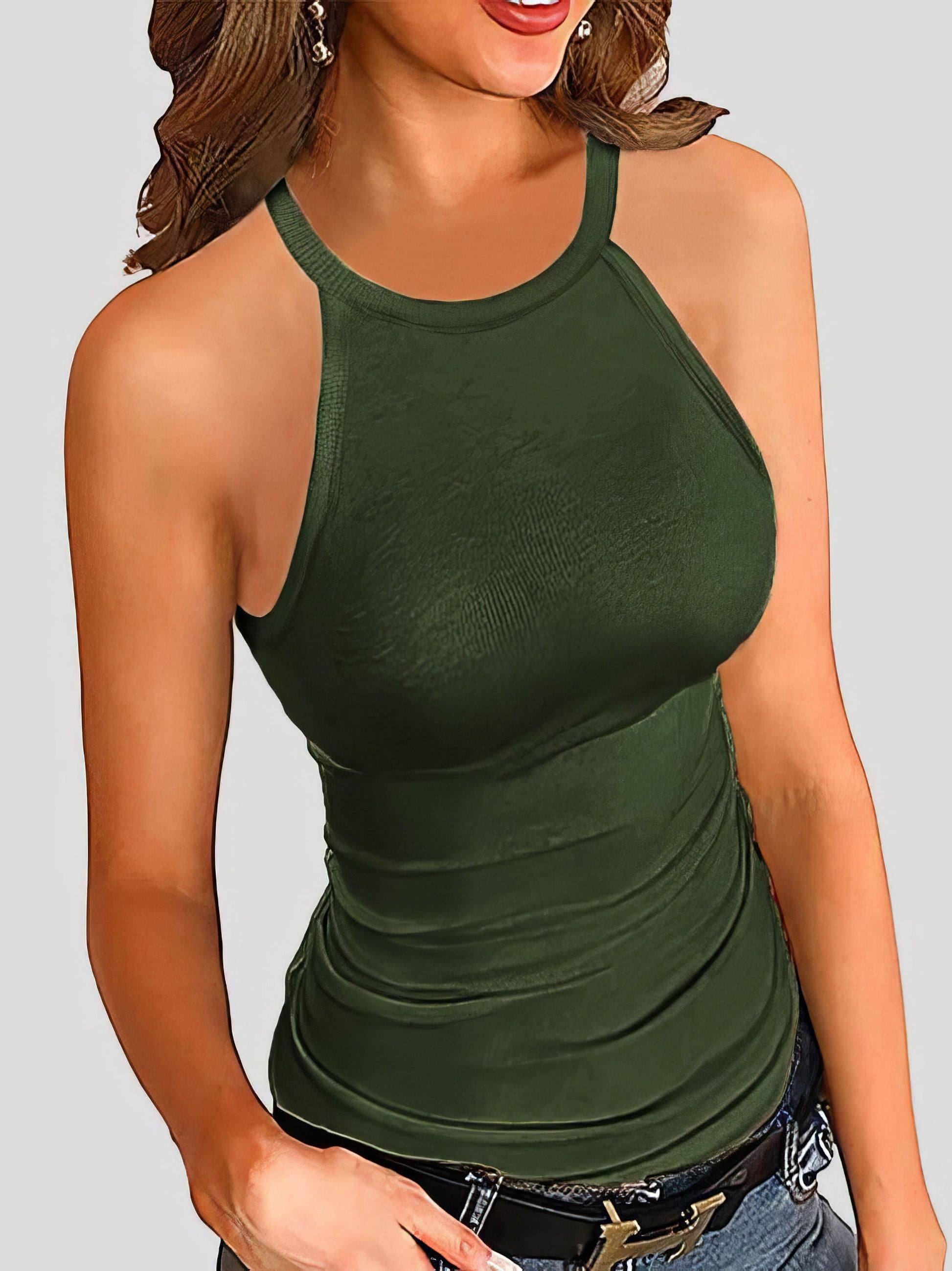 Tank Tops - Slim-fit Solid Halter Sleeveless Vest - MsDressly
