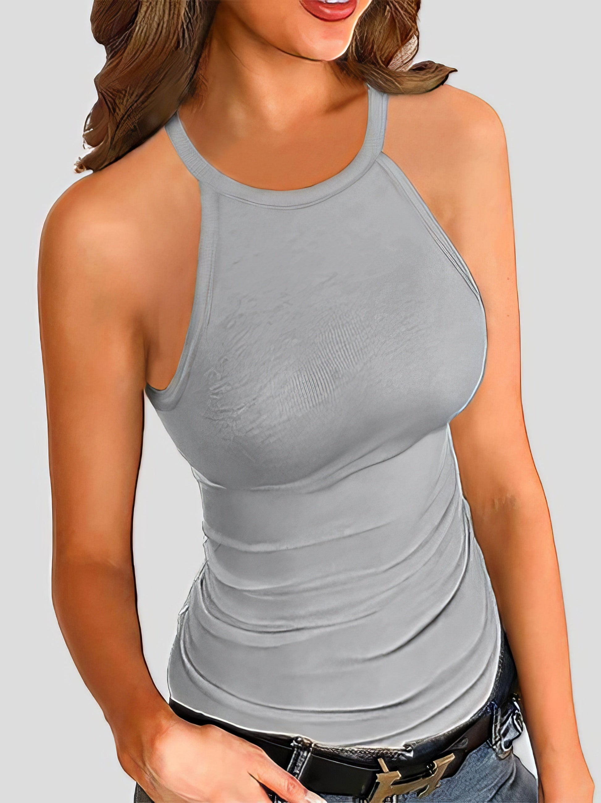 Tank Tops - Slim-fit Solid Halter Sleeveless Vest - MsDressly