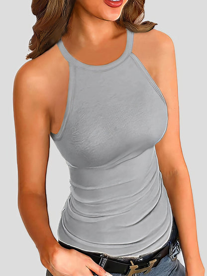 Tank Tops - Slim-fit Solid Halter Sleeveless Vest - MsDressly