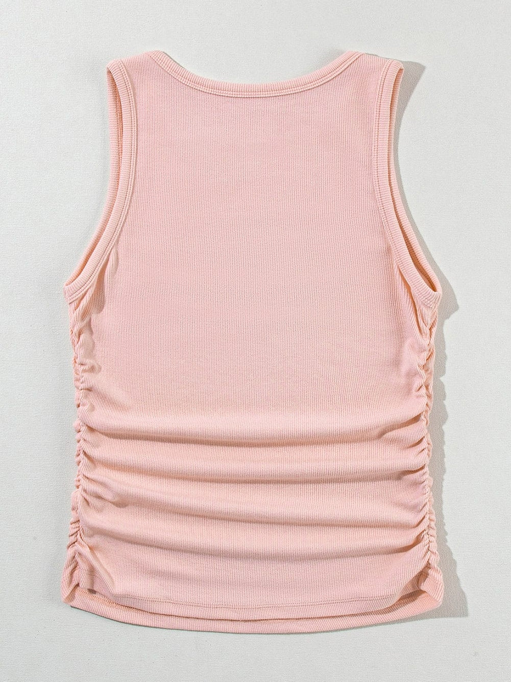 Slimming Apricot Pink Ribbed Tank Top with Ruched Detail