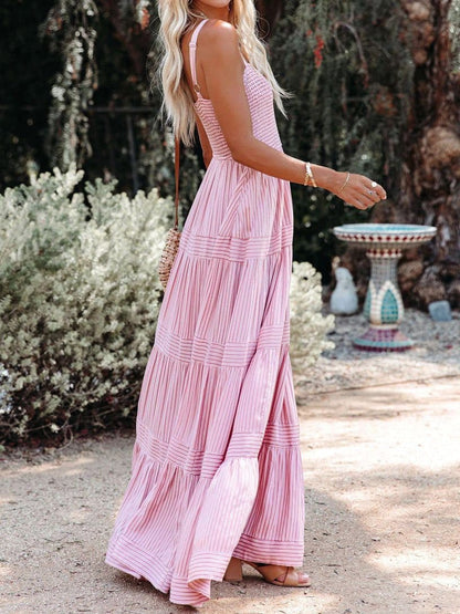 Sling Belted Striped Sleeveless Dress