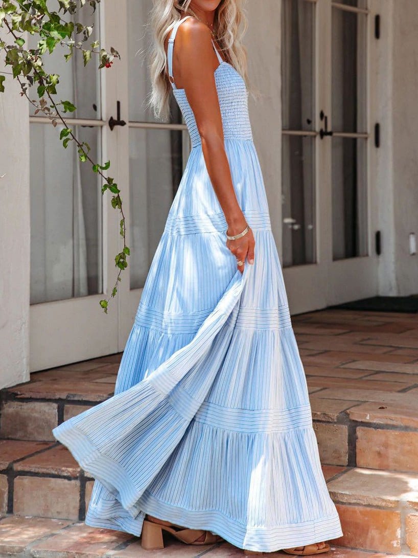 Sling Belted Striped Sleeveless Dress