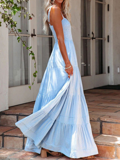 Sling Belted Striped Sleeveless Dress