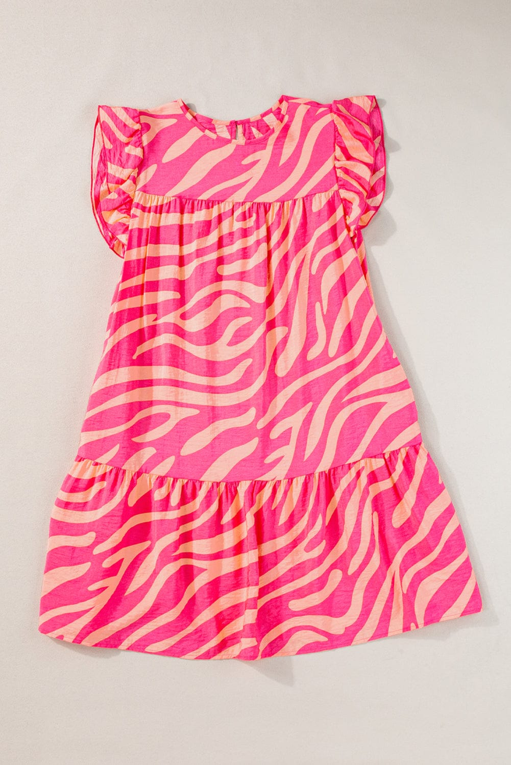 Sloping Shoulder Ruffle Print Dress