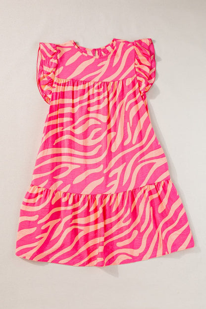 Sloping Shoulder Ruffle Print Dress