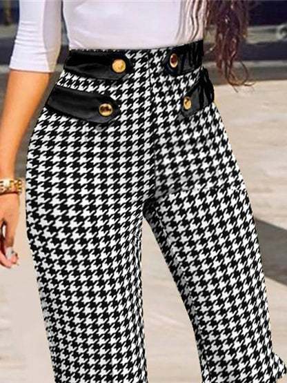Women's Dress Pants Acrylic Plaid Black Khaki Elegant High Waist Full Length Work Street Summer Fall