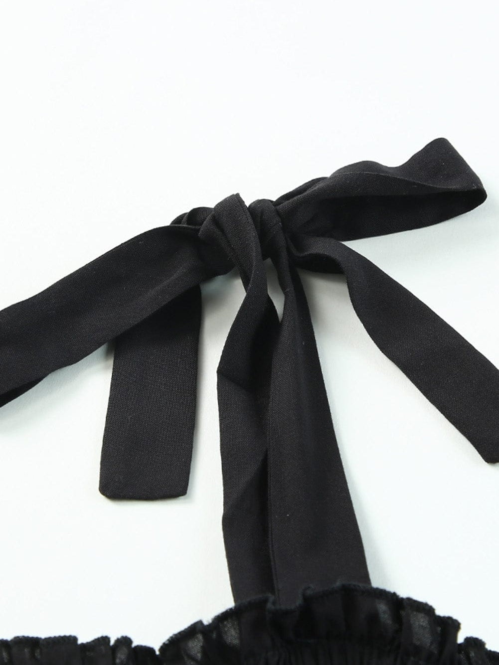 Smocked Black Tie Strap Frilled Midi Dress