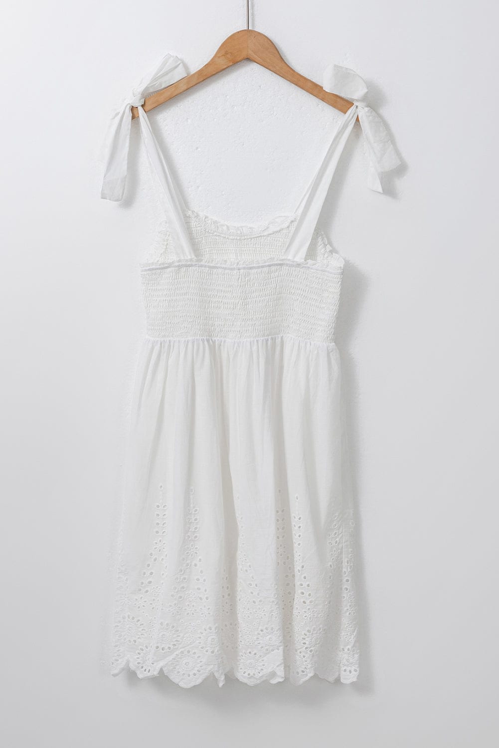 Smocked White Mini Dress with Adjustable Tie Straps