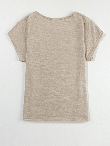 Smoke Gray Batwing Sleeve Button Accent Casual Top