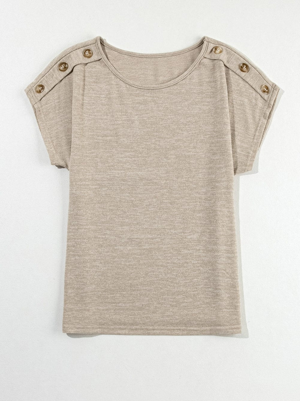 Smoke Gray Batwing Sleeve Button Accent Casual Top