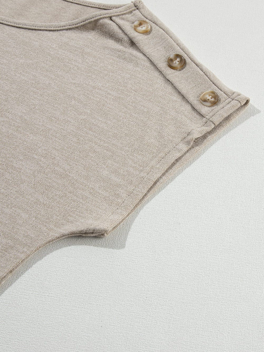 Smoke Gray Batwing Sleeve Button Accent Casual Top