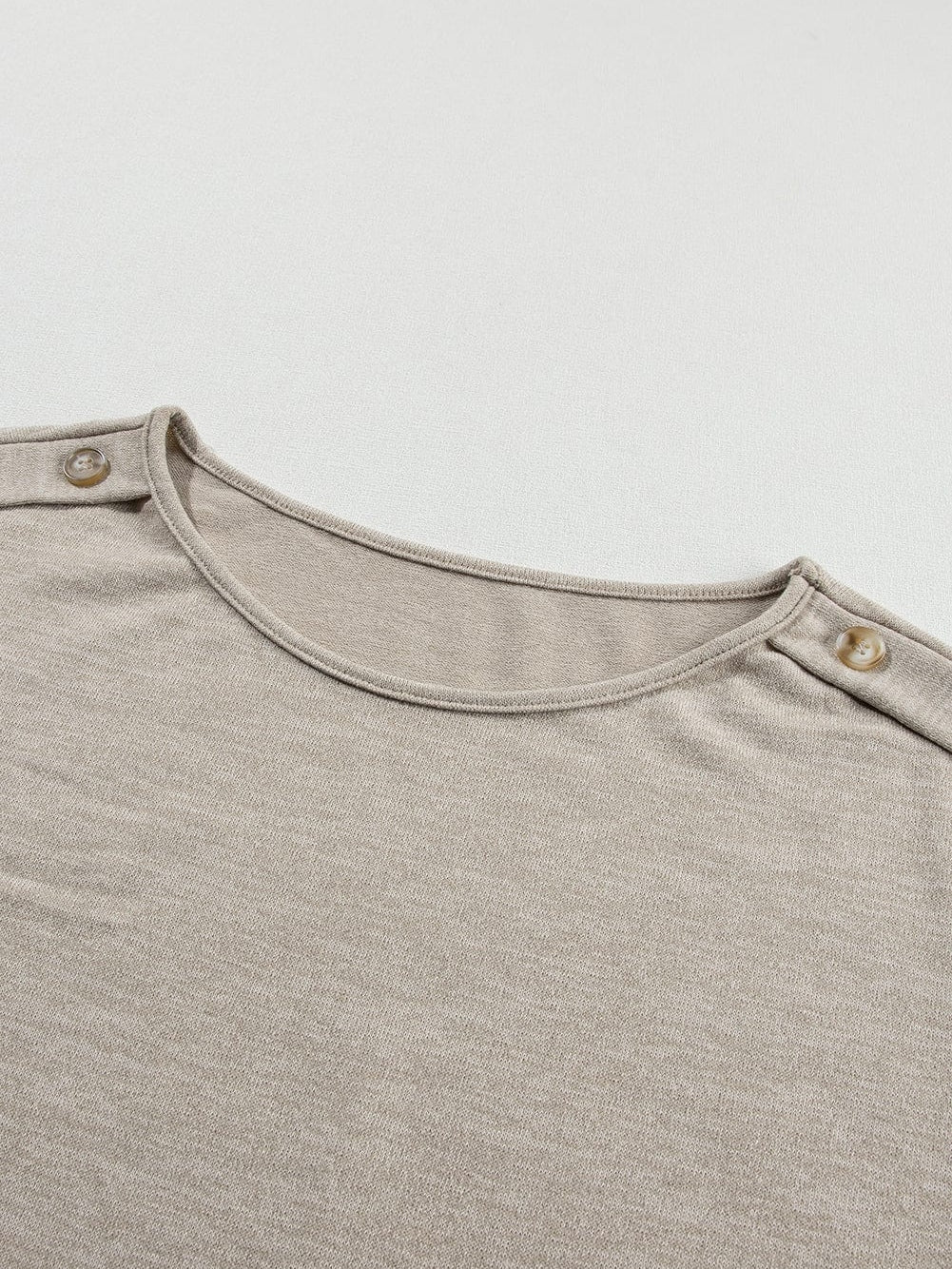 Smoke Gray Batwing Sleeve Button Accent Casual Top