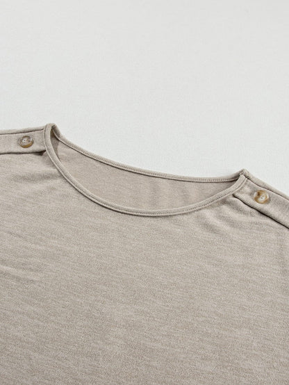 Smoke Gray Batwing Sleeve Button Accent Casual Top