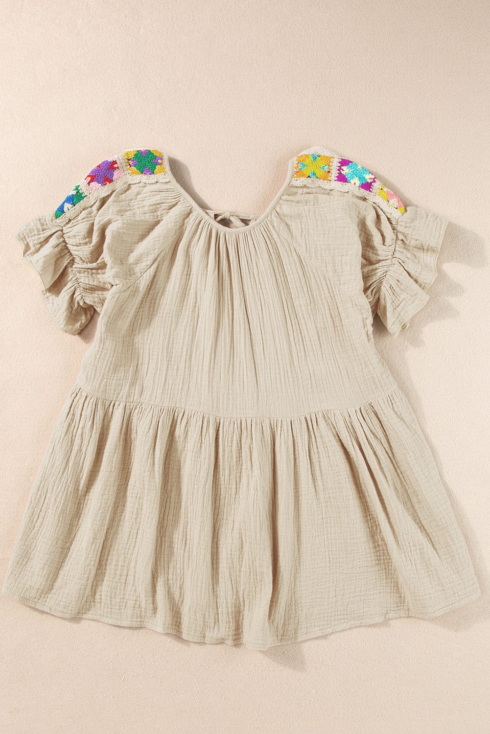 Smoke Gray Embroidered Puff Sleeve Blouse with Bubble Sleeves