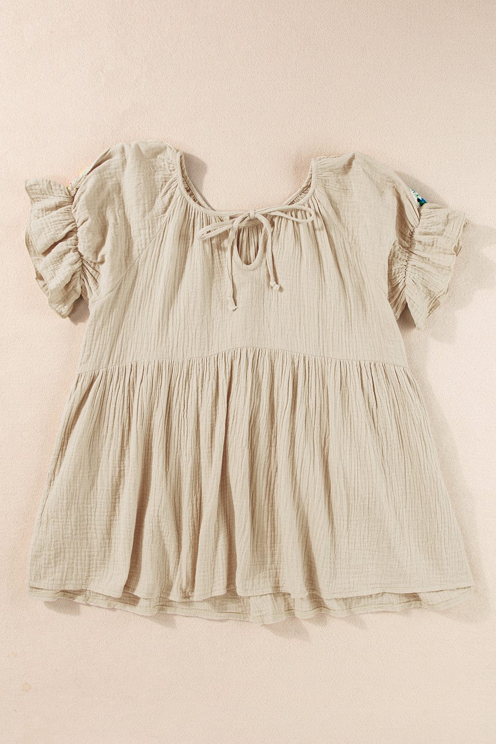 Smoke Gray Embroidered Puff Sleeve Blouse with Bubble Sleeves