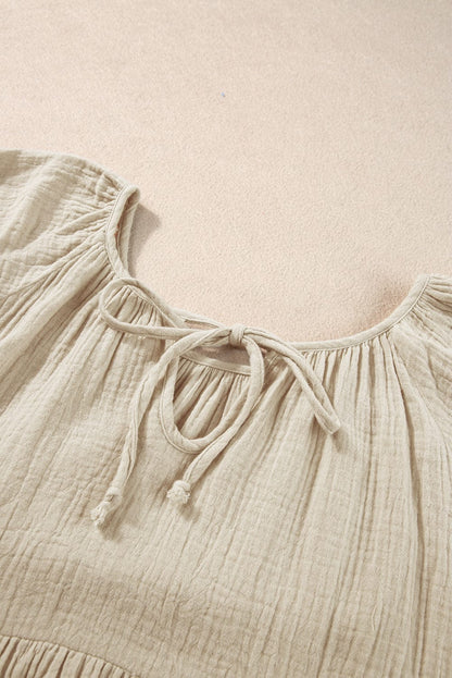 Smoke Gray Embroidered Puff Sleeve Blouse with Bubble Sleeves