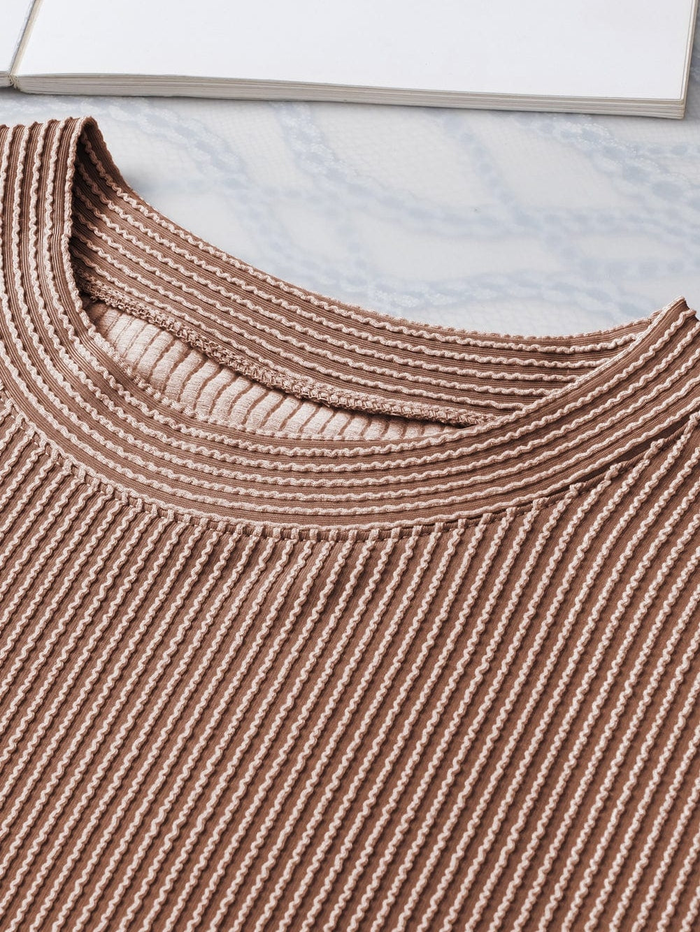 Smoke Gray Textured Crew Neck Ribbed T-shirt