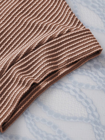 Smoke Gray Textured Crew Neck Ribbed T-shirt