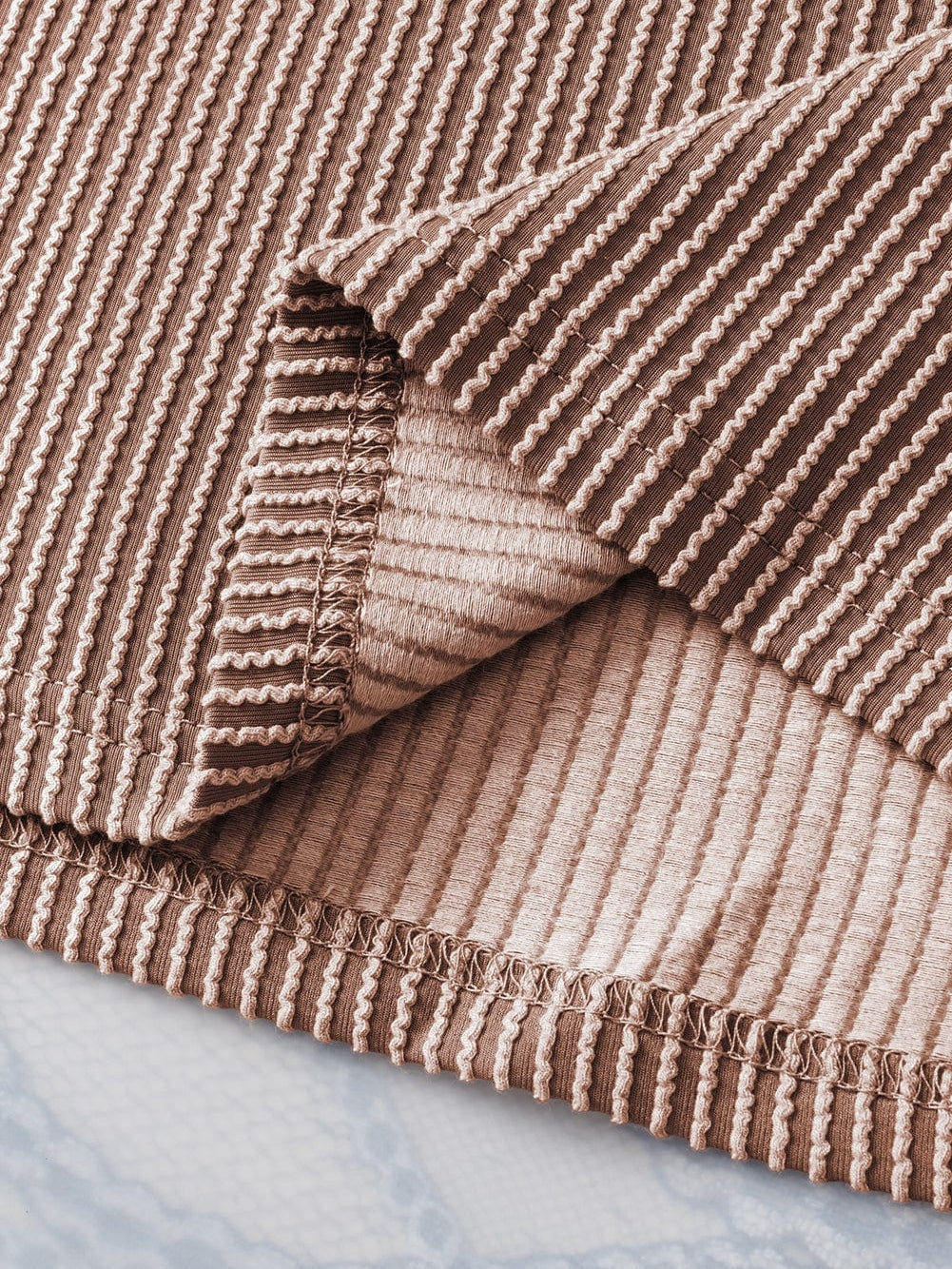 Smoke Gray Textured Crew Neck Ribbed T-shirt