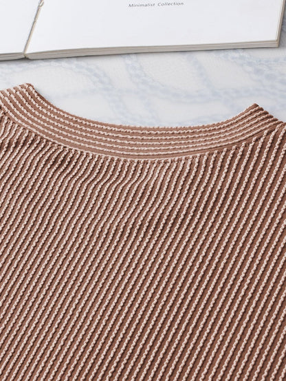 Smoke Gray Textured Crew Neck Ribbed T-shirt