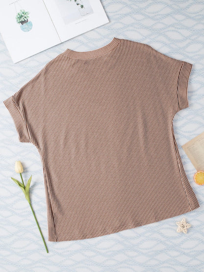 Smoke Gray Textured Crew Neck Ribbed T-shirt