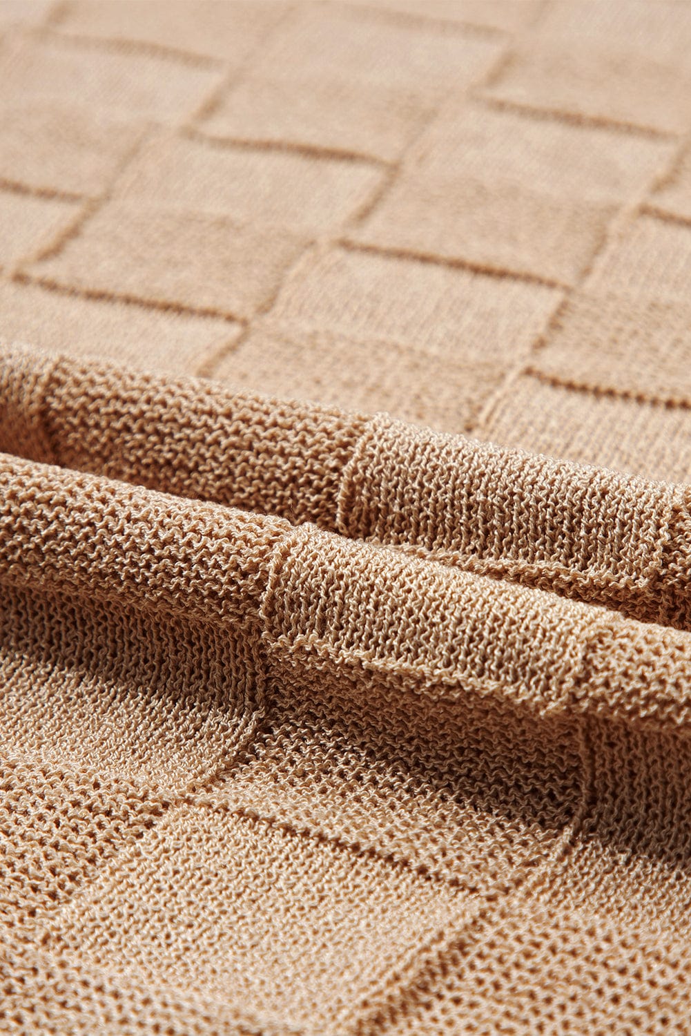 Smoky Gray Textured Knit Lattice Short Sleeve Top