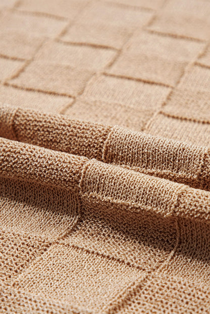 Smoky Gray Textured Knit Lattice Short Sleeve Top