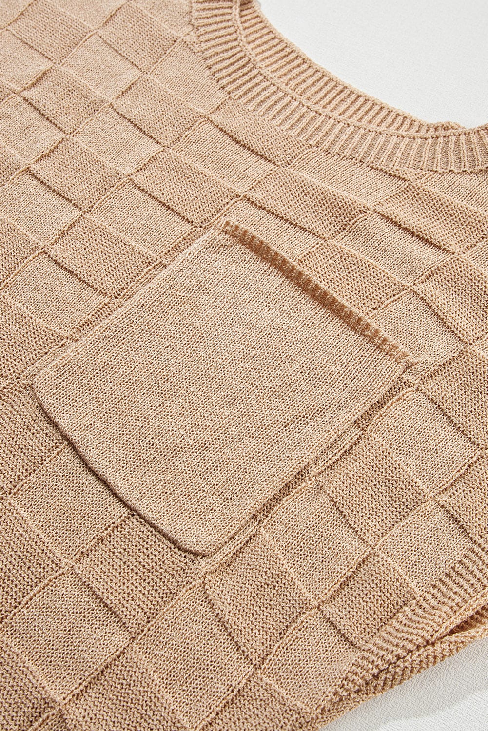 Smoky Gray Textured Knit Lattice Short Sleeve Top